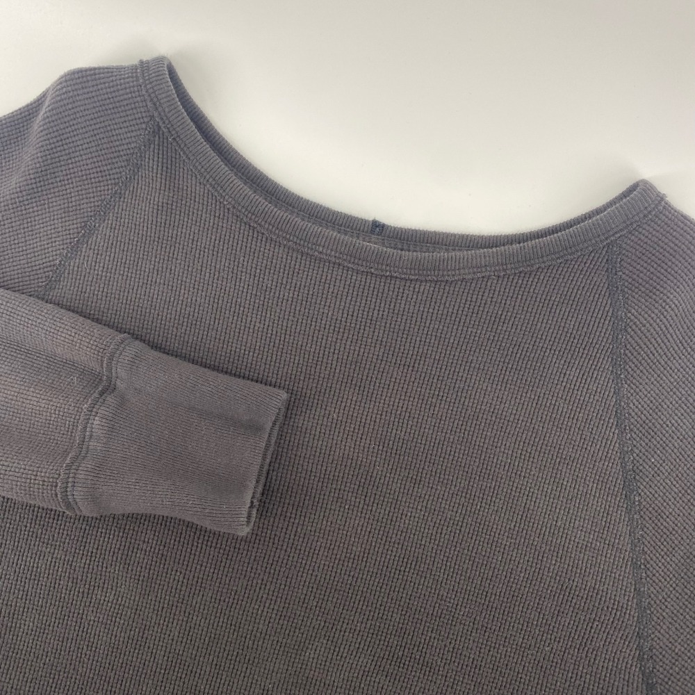 We The Free Thermal Top Women M Charcoal Grey Split Back Waffle Knit OB967842